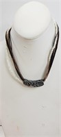 Leather Necklace, Black, White, Bronze &  A