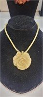 Carved Bone Rose Necklace 16" l