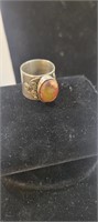 VTG Silver Tone Ring W/ Amber Like Stone