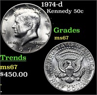 1974-d Kennedy Half Dollar 50c Grades GEM++ Unc