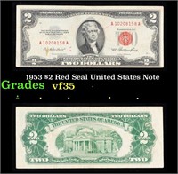 1953 $2 Red Seal United States Note Grades vf++