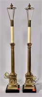 Pr. Brass lamps, Frederick Cooper,  reeded stems,