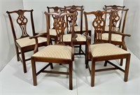 8 Chippendale dining chairs, 2 arms and 6 sides,