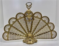 Brass fire fan, 38" wide, 28" tall, folds to 10"