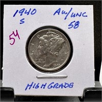 1940-S MERCURY SILVER DIME HIGH GRADE