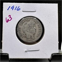 1916 BARBER SILVER DIME