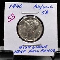 1940 MERCURY SILVER DIME HIGH GRADE