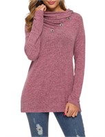 WEACZZY Womens Long Sleeve Button Cowl Neck Casual