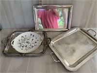 Silver Plate Trays and Spode Server