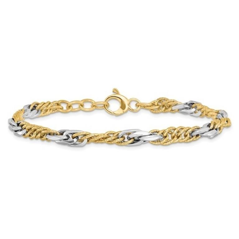 14k Two-tone Fancy Design Link Bracelet