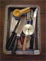 Metal tray with knives, misc