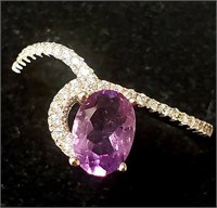 $160 Silver Amethyst And Cz  Ring