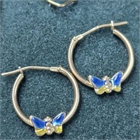 $100 10K  Small Hoop With Butterfly Earrings