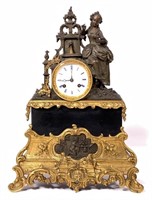Mantle clock, bronze figural with French ormolu