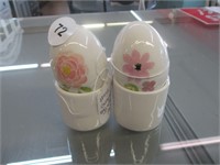 2 Ceramic Egg Cups with Eggs