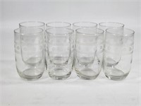 SET OF 8 CLEAR GLASS TUMBLERS W/ ETCHED DOTS