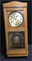 Oak Case Wall Clock w/ Beveled Glass