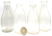 (4) Vintage Quart Glass Milk Bottles