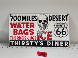 Vtg Thirstys Diner Route66 enameled porcelain sign
