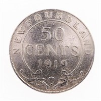 NFLD. 1919 Sterling Silver 50 Cents