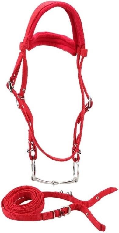 Red Adjustable Horse Bridle Rein with Soft Cushio