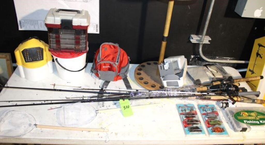 Lot of Fishing Rods, Rod Stand & Other Fishing