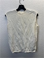 Vintage Textured Femme White Sleeveless Shirt