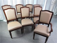 (8) Wooden Dining Room Chairs w/ Gold Tone Stripes