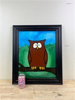 framed owl canvas painting