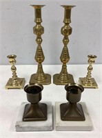 Three Pairs of Brass Candle Holders