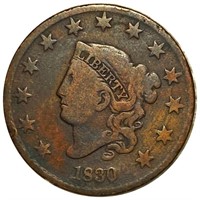 1830 Coronet Head Large Cent NICELY CIRCULATED