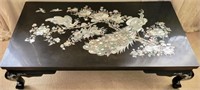 E - VINTAGE COFFEE TABLE W/ INLAY PEACOCK  DETAIL