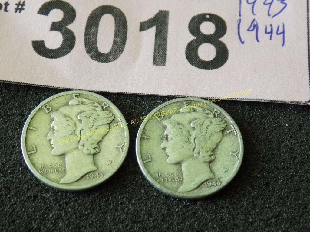 1943 and 1945 Mercury silver dimes
