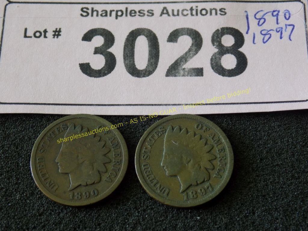 1890 and 1897 Indian head pennies