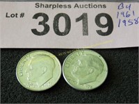 Uncirculated 1961 and 1958 Roosevelt silver dimes