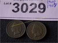 1900 and 1907 Indian head pennies