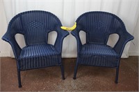 Pair Midnight Blue Outdoor Wicker Arm Chairs