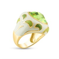 Sterling Silver Green White Enamel Crystal Ring