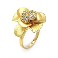 Sterling Silver Pave Set Crystal Flower Ring