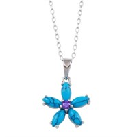 Sterling Silver Turquoise Flower Crystal Necklace
