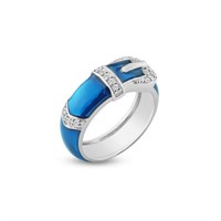 Sterling Silver  Blue Enamel Crystal Buckle Ring