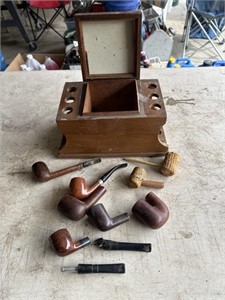 Vintage pipe collection, and cigar box