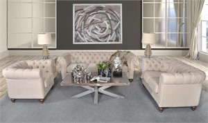 Classic Chesterfield Dark Linen Sofa Set of 3