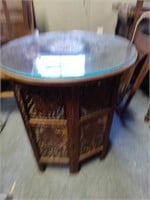 Wooden Oriental Glass Top End Tables