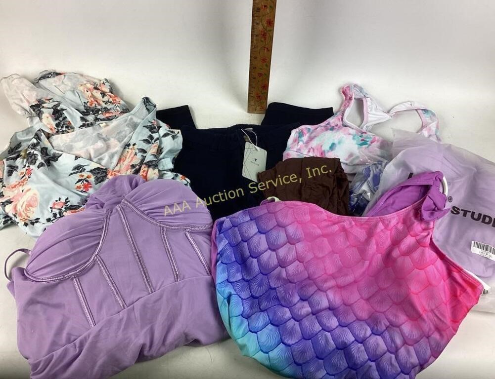 Assorted apparel, dresses and swimsuits