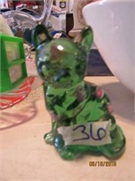 Fenton Cat - Green with Florals - nice piece