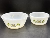 2 Fire King Meadow Green Pattern Relish Bowls