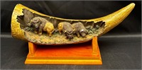 12” Carved Resin On Stand W/ Buffalo Scene