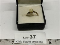 Gold & .925 Silver Ladies Pearl Ring SZ 6.