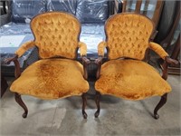 Victorian Light Orange Tufted Arm Chairs